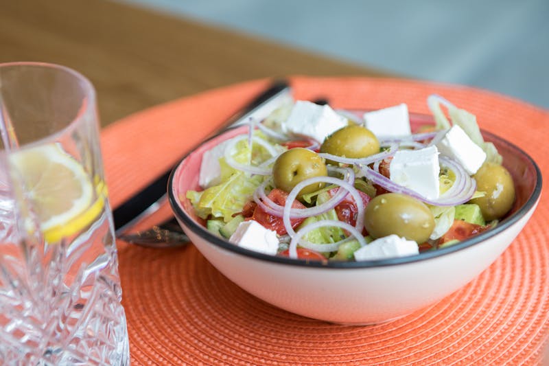 Mediterranean salad with olives, feta, and cucumber